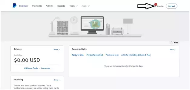 PayPal account dashboard 