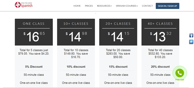 121 spanish Courses Pricing Reviews 
