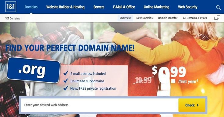 1 and 1 free Domain 