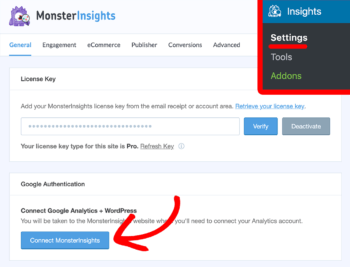 Monster Insights Google Analytics in WordPress