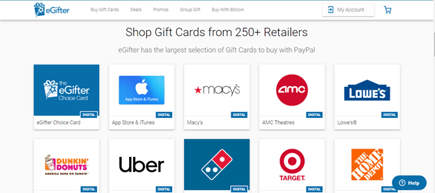 Buy Visa Gift Card With Paypal From egifter 