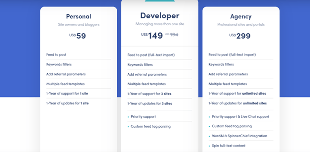Feedzy RSS Feeds Pricing Plans