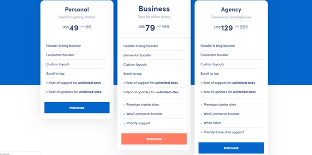Neve Pro Theme Pricing Plan