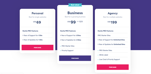 Hestia Pro Theme Pricing Plan