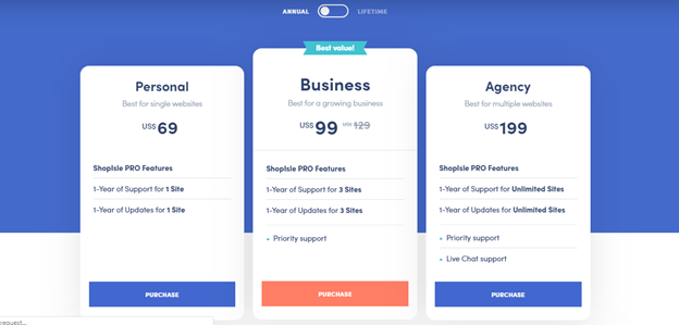 Shopisle Pro Theme Pricing Plan