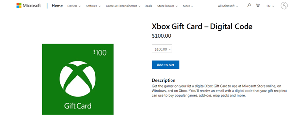 buy Xbox gift card from Microsoft