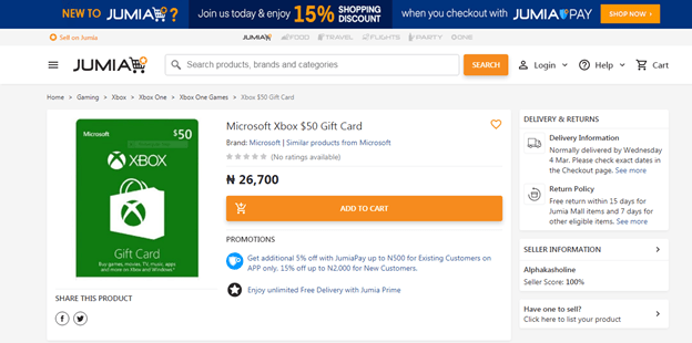 buy Xbox gift card from Jumia