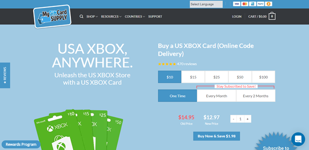 Buy xbox gift card from My Gift Card Supply 