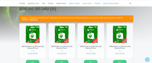 Off Gamers for xbox gift card 