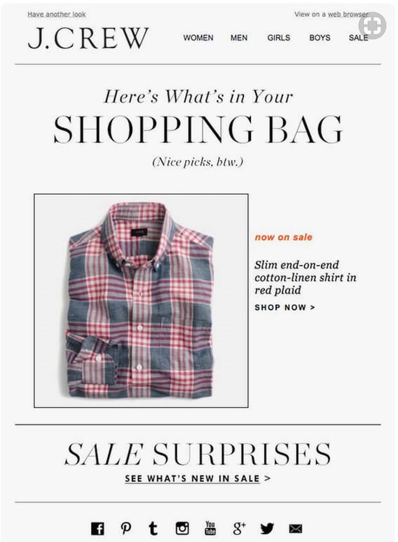 J. Crew Abandonment Cart Email Template