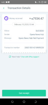Opera News Hub payment Proof 