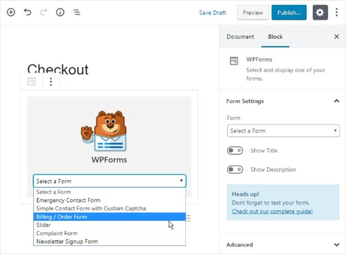 WPForms free order form