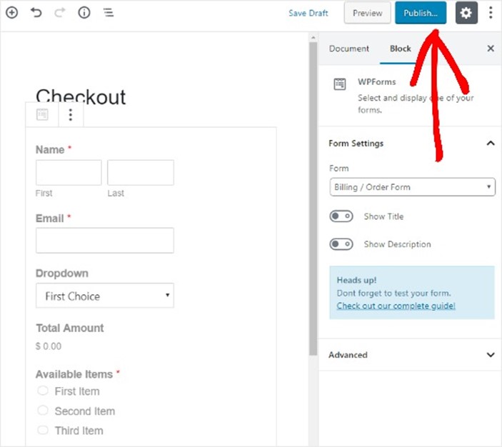 WPForms free order form