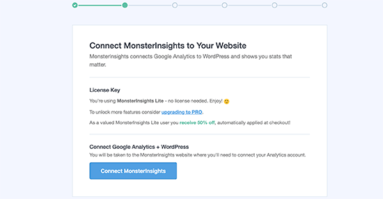 Connect monsterinsights to your web site 