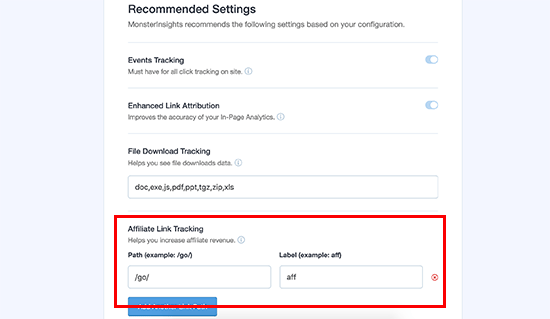 Google Analytics settings 