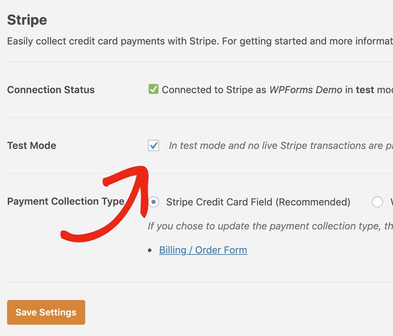 Enable Test Mode on Stripe