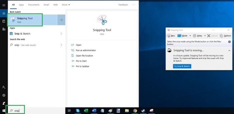 Snip and Sketch Tool to screenshot 