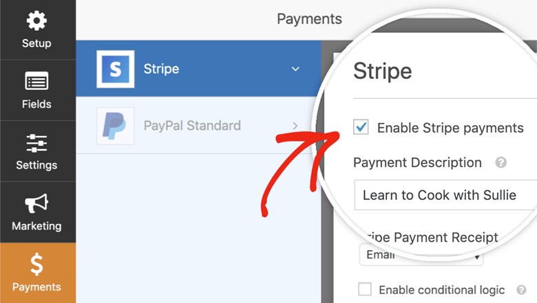 Enable stripe Payment on WPforms 