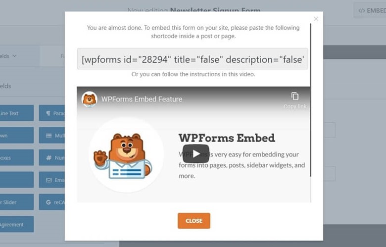Embed WPForms code for email marketing for eCommerce 