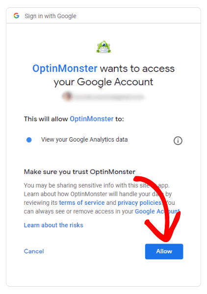 OptinMonster to your Google Account.