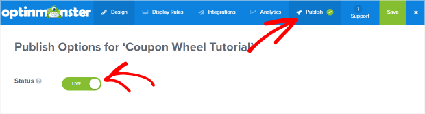 Publish spin to win on wordpress with OptinMonster 