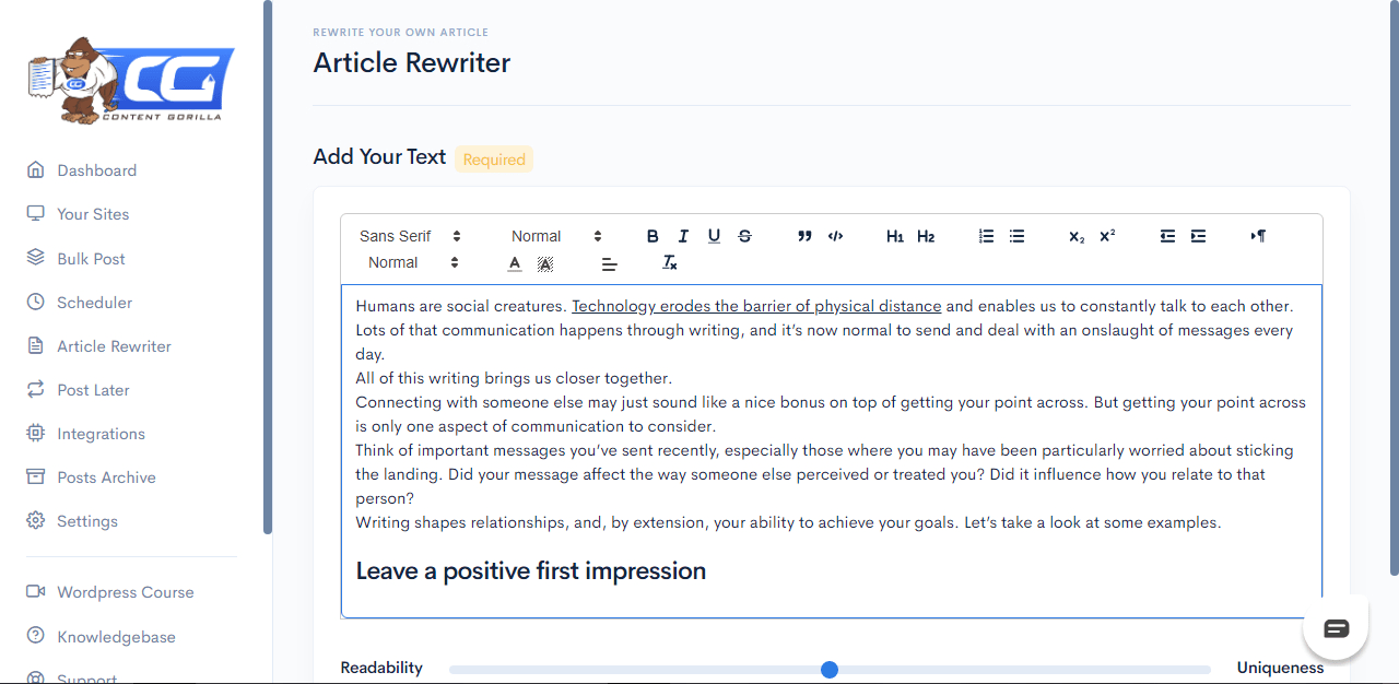 Content Gorilla 2.0 Built-in Spinner