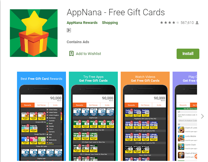 Download APPNANA for free gift cards 