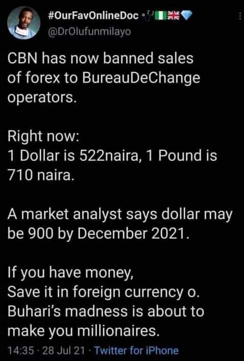 experts predicted the Naira will rise by 925 Naira per $1 in December of 2021.