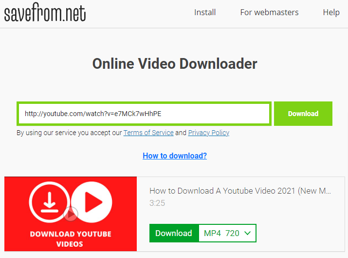 download youtube video with savefrom.net.