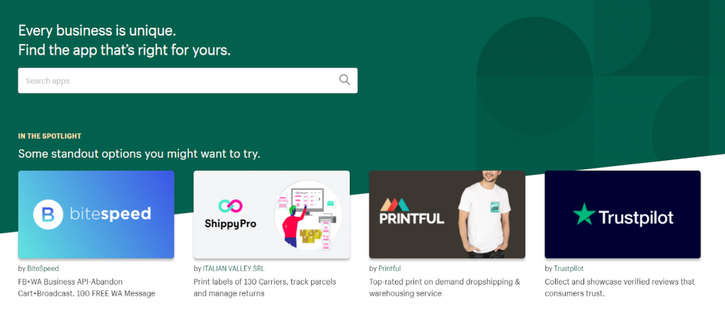 shopify App Store with a Lot of Options