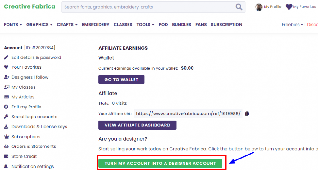 Turn my account into a designer account