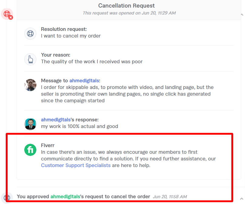 Fiverr Order Canceled By Customer Support