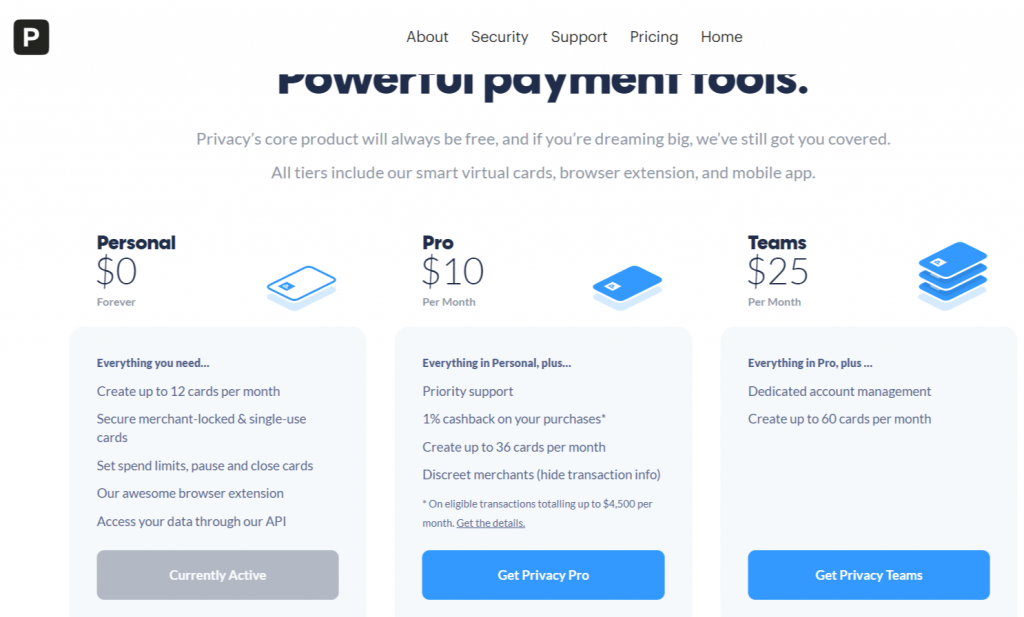 Privacy.com Pricing