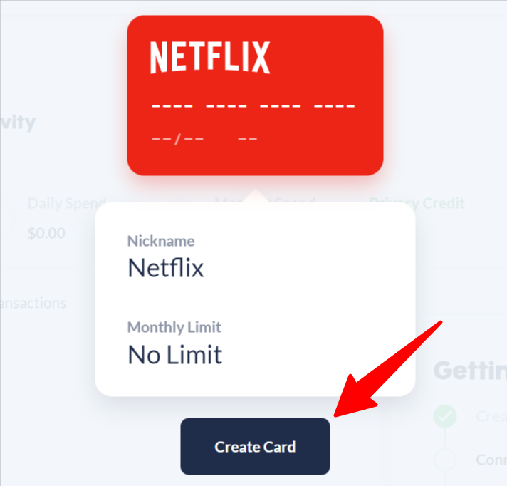 Create a new virtual credit card for international payments 