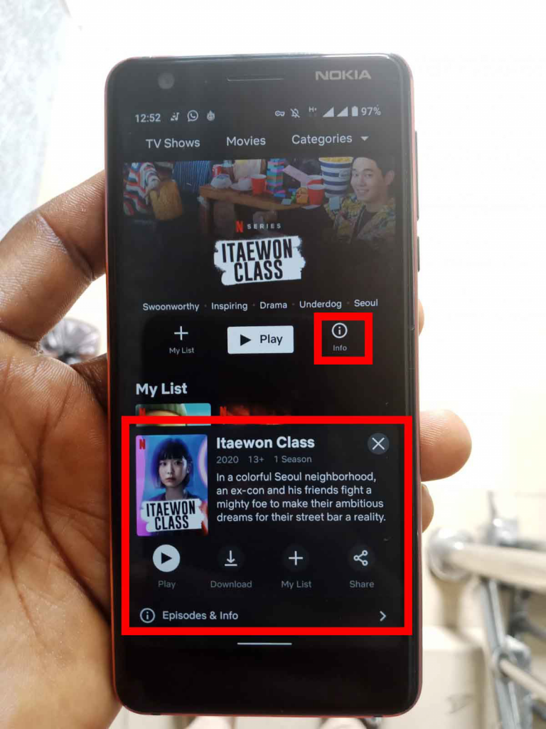 information about the particular video or series you are watching. 