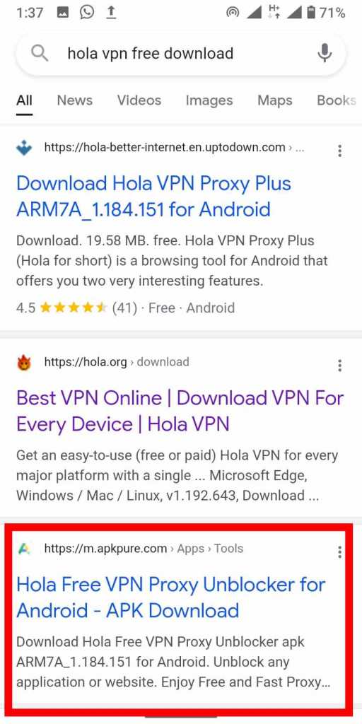 search bar, type “Hola VPN free download”