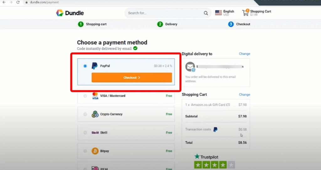Choose a payment method on dundle