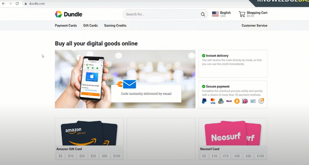Go to Dundle to buy gift card 