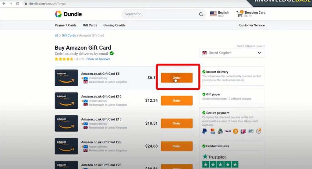 choose gift card of $5, $10, $20, $25, $50