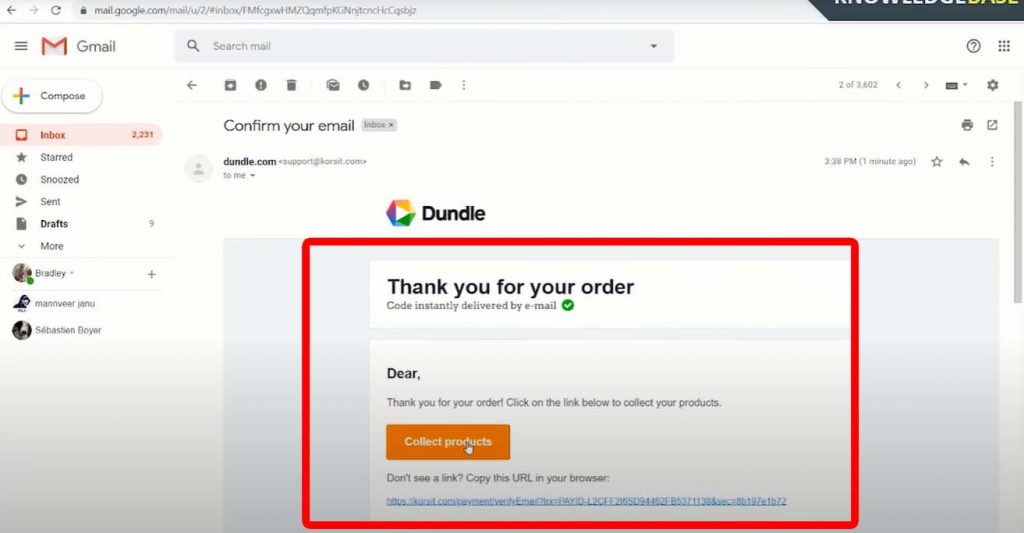 Check your email address to collect your ordered product