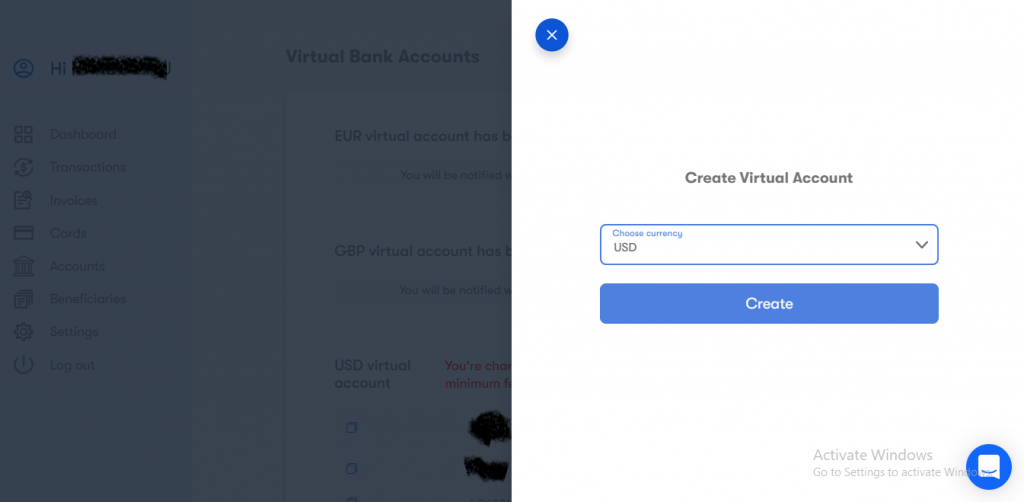 Create a Virtual Account usd card