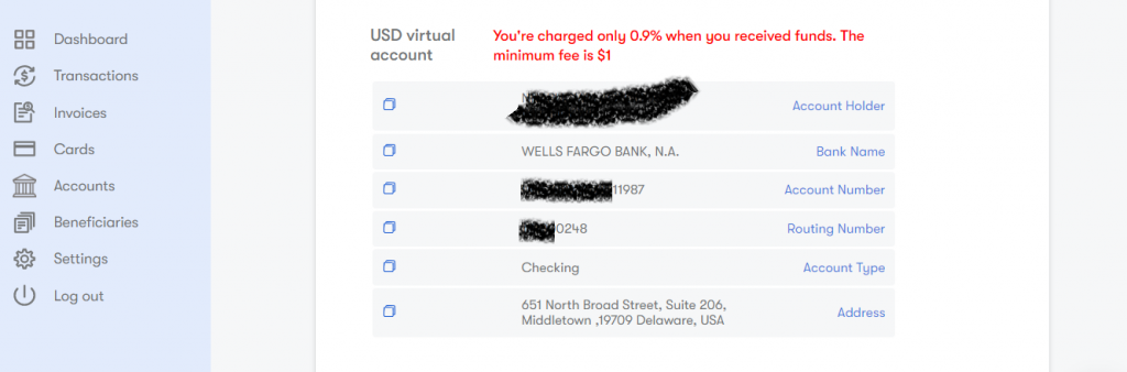 USD account with Geegpay.