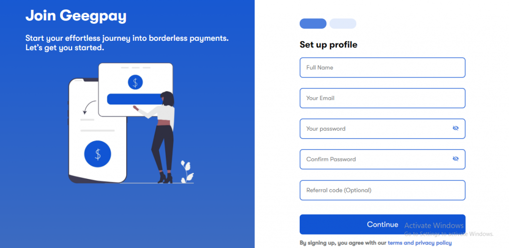 Open an Account geegpay account