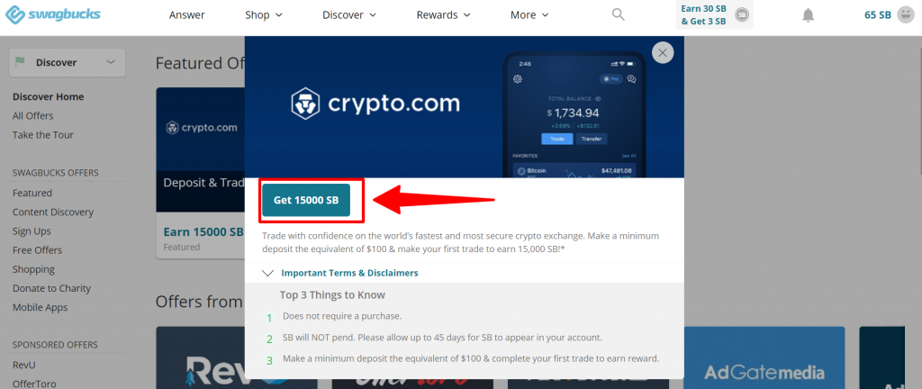 Crypto.com is one of the popular sign-up offers that pay