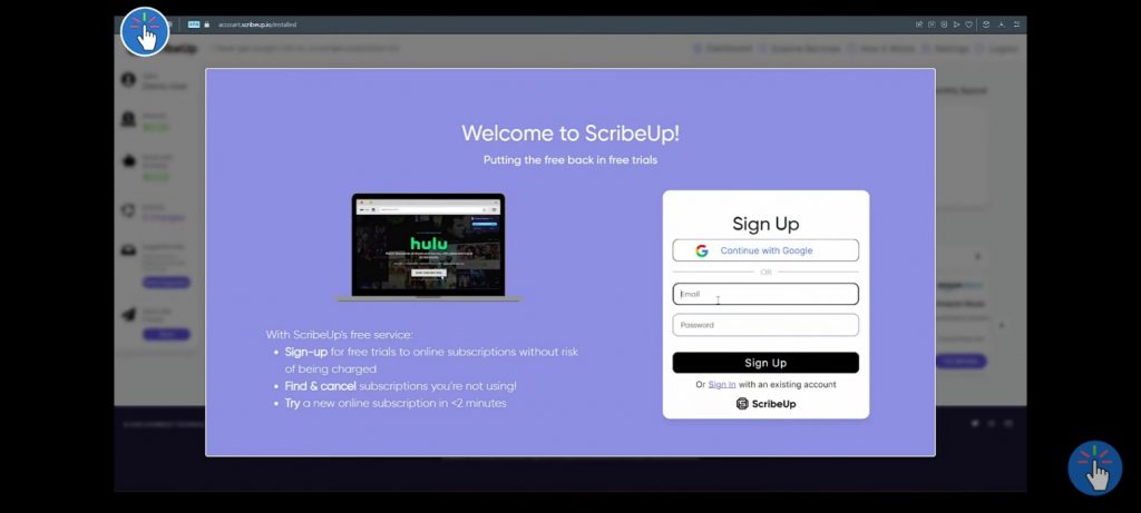 Start Sign Up Process on ScribeUp