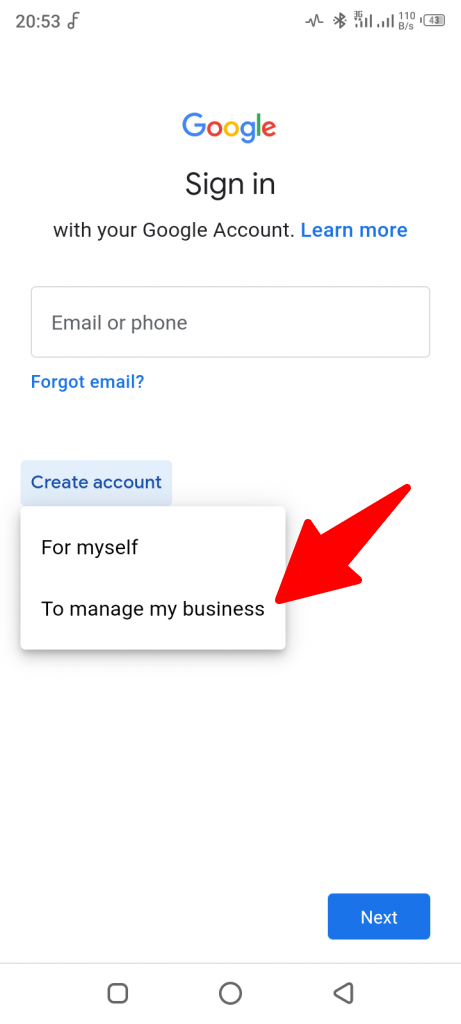 Choose an account for Myself