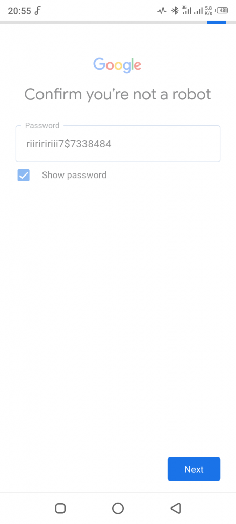Now choose your password for your new Gmail account