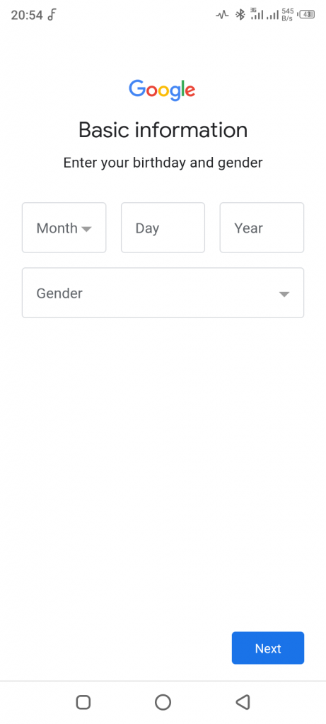 Submit your date of birth and gender