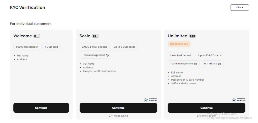 Unlimited deposit, Up to 50 USD cards